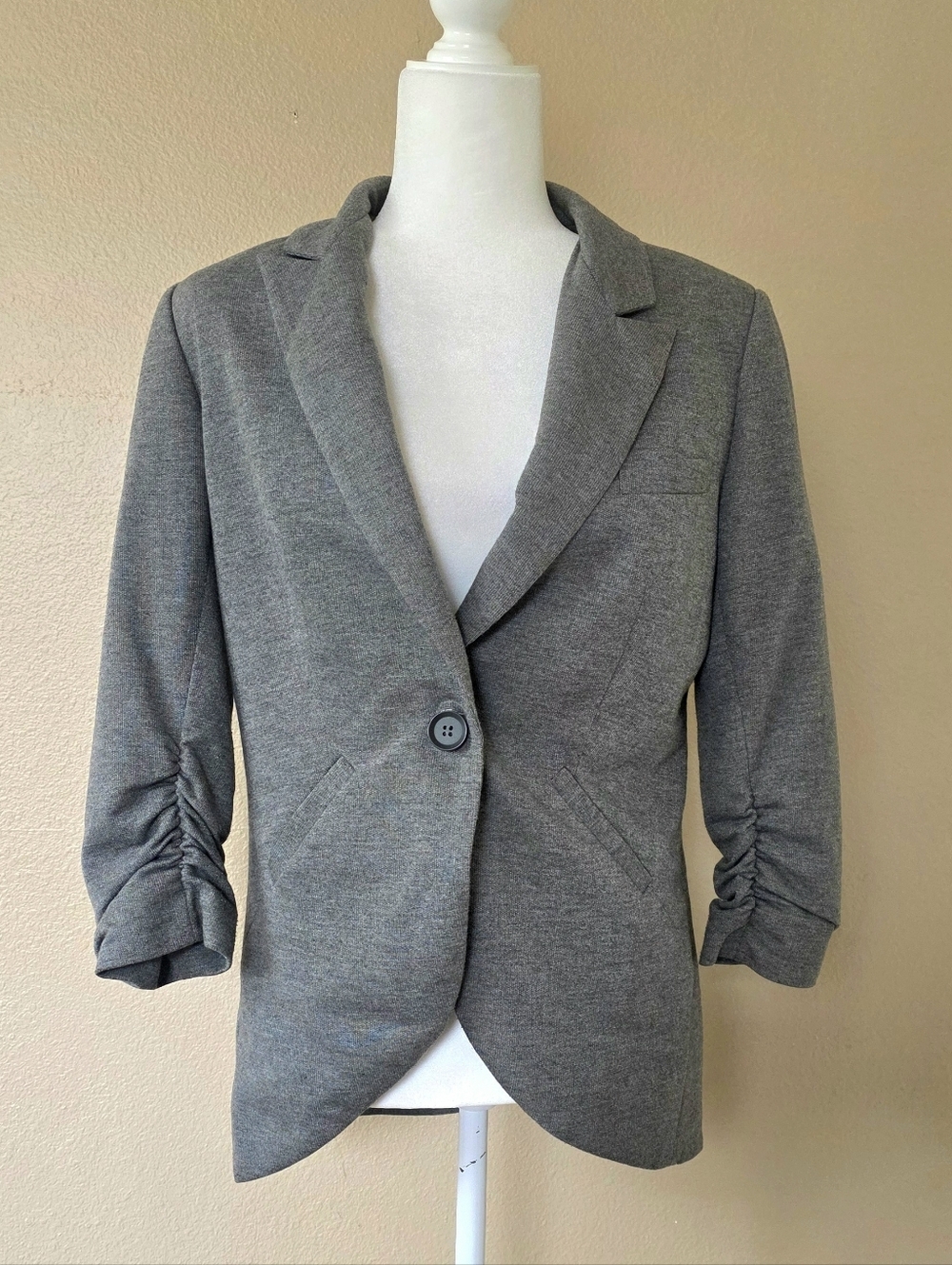 Gibson Womens Gray Single Button Ruched Sleeve Blazer Office Career - Size M